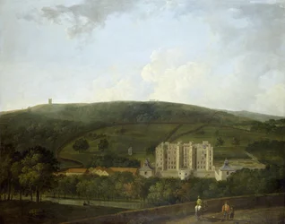 Utsikt över Elizabethan Chatsworth (olja på duk)