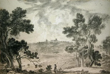 Castel Gandolfo (svart krita på papper)