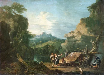 Landskap med banditter runt ett tält, 1752.