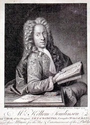 Porträtt av Kellom Tomlinson (c.1690-c.1753) graverad av Francois Morellon la Cave (fl.1731-54) 1754 (gravyr)