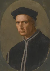 "" Porträtt av den florentinske statsmannen Piero Soderini (1452-1522) "" Målning av Ridolfo Ghirlandaio (1483-1561) Privat samling