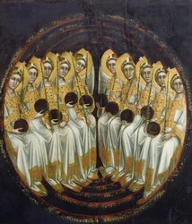 Sittande änglar med klot i händerna, ca 1348-54