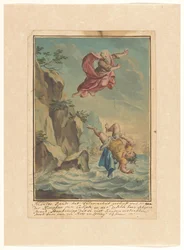 Mentor kastar Telemachus från en sten och hoppar efter honom Telemachus-serien (serietitel)