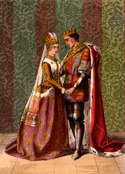 Henrik V, kung av England, uppvaktar Katarina av Valois, akt V, scen II, "Kung Henrik V" av William Shakespeare