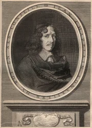 Porträtt av Jean Chapelain (1595-1674), fransk poet - Gravyr - Jean Chapelain (1595-1674) Fransk poet och litteraturkritiker - Gravyr av Nanteuuil et grave par Peulot.