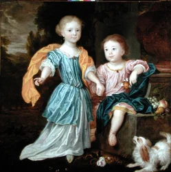Porträtt av en ung flicka och pojke, sägs vara barn till Sir William Reynolds Lloyd