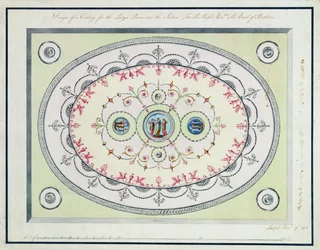 Takdesign för damrummet i Headfort House, 1772 (wc, penna och bläck över grafit på bundet papper)
