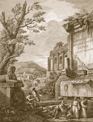 Pl. I från "Ruinerna av kejsar Diocletianus palats på Spalatro i Dalmatien", pub. 1764.