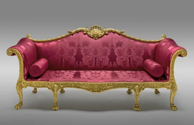 Dundas soffa, i drift 1764, tillverkad 1765 (förgylld furu och bok, med senare sidenklädsel)