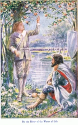 By the River of the Water of Life, från The Pilgrims Progress publicerad av John F Shaw & Co, ca 1900-talet (färg litho)