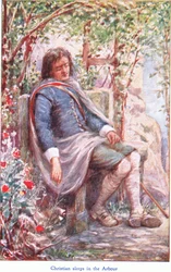 Christian sover i bersån, från The Pilgrims Progress publicerad av John F Shaw & Co, ca 1900-talet (färg litho)