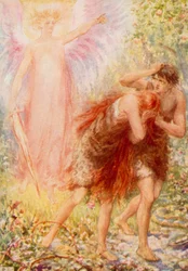 Drivs ut ur trädgården (färg litho)