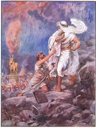 Moses förstör guldkalven (färg litho)