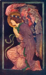 An Angel Adoring`, en färgad gipsrelief av Robert Anning Bell, c1901 1901-1902.