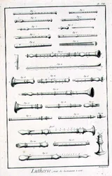 Plåt VIII: Blåsinstrument från Encyclopedia of Denis Diderot (1713-84) och Jean le Rond d