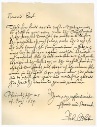 Brev från amiral Robert Blake till amiralitetets kommissionärer, 25 augusti 1654.