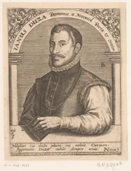 Porträtt av Janus Dousa Janus Duza Dominus en Nortwick Poeta & Orator. (titel på objekt) Porträttserie av forskare från 1400- och 1500-talet (serietitel)