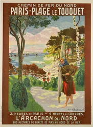 Affischreklam Paris-Plage le Touquet, Pas de Calais, ca 1910 (färg litho)
