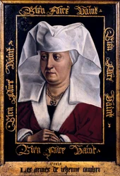 ""Porträtt av Marie De Pacy"" Målning av Robert Campin, Mästare i Flemalle (1378-1444) 1415-1440 Tournai. Museum of Fine Arts Belgien
