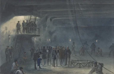 Rulla ihop kabeln i eftertanken ombord på Great Eastern i Sheerness: Besök..., 1865-66.