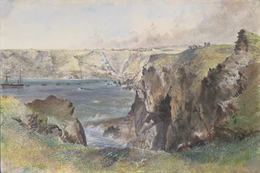 Foilhummerum Bay, Valentia, från Cromwell Fort: The Caroline Laying the Earthwire den 21 juli 1865.