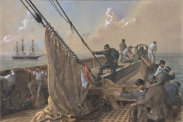 Forward Deck of the Great Eastern klarat för första försöket att gripa..., 1865-66.