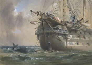 H.M.S. Agamemnon lägger den atlantiska telegrafkabeln 1858: a Whale Crosses the Line, 1865-66.