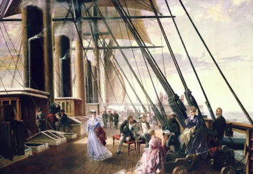 Ombord på ångfartyget och hjulångaren "Great Eastern" av Isambard Kingdom Brunel (1806-1859), på väg från Sheerness (England) till Valentia (Irland)