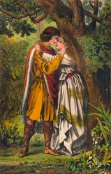 Posthumus. Min drottning! Min älskarinna! O frun, gråt inte mer. Cymbeline: Akt I, Scen I, c1875
