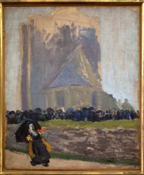 Det fyrkantiga tornet i Saint Guenole. Målning av Robert Delaunay (1885-1941). Olja på duk, cirka 1905. Museum of Fine Arts i Brest.