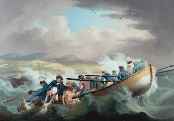 Överlevande från ett skeppsvrak utanför Isle of Wight räddas av besättningen på H.M.S. Juno