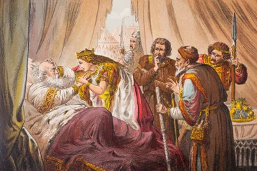 Cordelia talar i Kung Lear, akt IV, scen VII, "Sir, do you know me", ur "The Illustrated Library Shakespeare", utgiven i London 1890 (litografi)