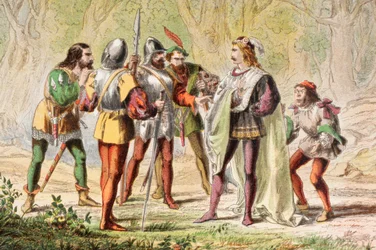Speed talar i De två herrarna i Verona, "Mästare, var en av dem", ur "The Illustrated Library Shakespeare", utgiven i London 1890 (färglitografi)