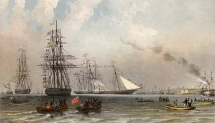 Ankomsten av den kungliga yachten utanför Gravesend, 7 mars 1863 (kromolit)