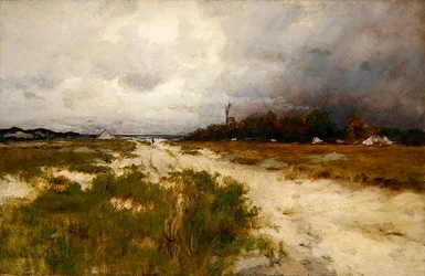 Kustlandskap, sanddyner och väderkvarn