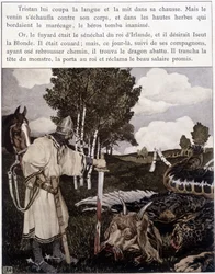 Tristan nära den döda draken - i "" Le Roman de Tristan et Iseult"" av Bédier ill. av Robert Engels, red. of Art, Paris