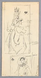 Teckning, Gatuscen, Italien (recto); Två inramade vyer av kvinnor på spelkort (verso), 1882