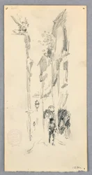 Teckning, Gatuscen, Venedig, 1882