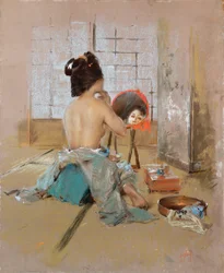 Geisha vid sin toalett