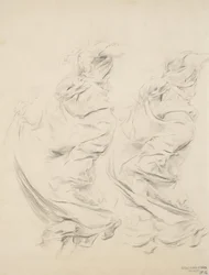 Skiss av draperi, möjligen för väggmålningen Moods to Music, 1893-95 (grafit & gul penna på buffvävt papper)