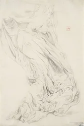 Studie av draperi för väggmålning Moods to Music, 1893-95 (grafit med gul penna på krämigt papper)