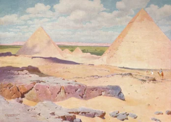 Pyramiderna i Gizeh från öknen, c1880, 1904
