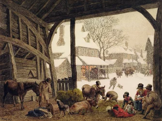 A Village Snow Scene, 1819 (wc, kroppsfärg, skrapa ut över grafit)