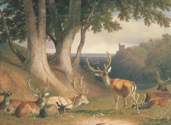 Landskap med hjortar, ca 1800 (blyerts och akvarell på papper)