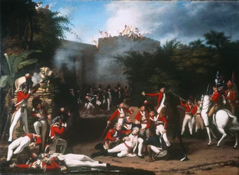 Överste Moorehouses död vid stormningen av Pettah-porten i Bangalore den 7 mars 1791, 1793