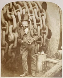 Isambard Kingdom Brunel vid Millwall, lutad mot en kedjetrumma, november 1857