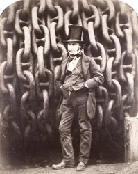 Isambard Kingdom Brunel, stående framför lanseringskedjorna av "Great Eastern", 1857