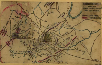 Chancellorsville, 2 maj 1863, visar Stonewall Jacksons stora flankrörelse LOC gvhs01.vhs00287