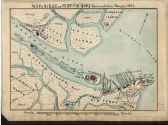 Karta över belägringen av Fort Pulaski - Savannah River Georgia. 1862. LOC gvhs01.vhs00085