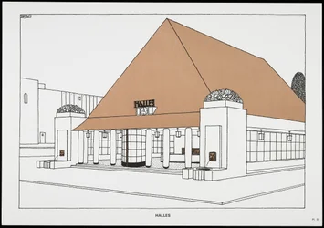 Halles, från Une Cite Moderne, Ritningar av Rob Mallet-Stevens Architecte, 1987 (publicerad)